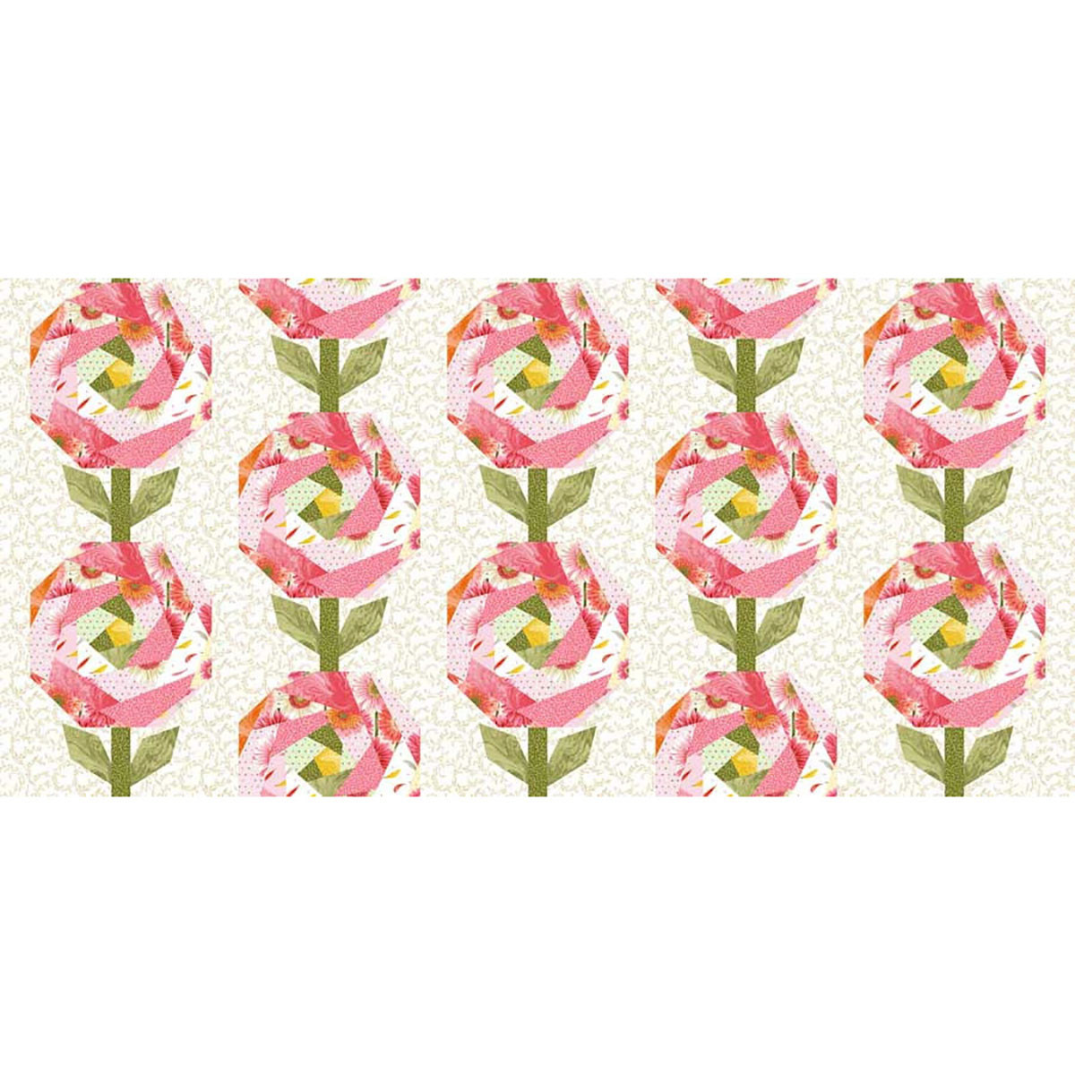 マニー テリア花柄レース パッチワークフリークロス Henry Glass Fabrics Bloomscape Jane Shasky Pink Multi Cheater